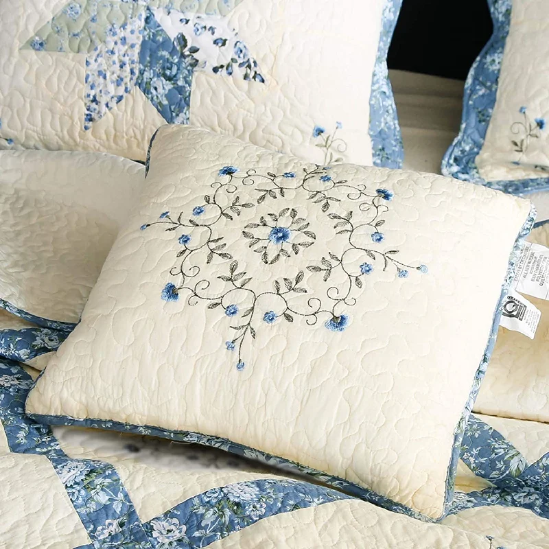 Silk Pillows for Smooth Skin and Hair100% Cotton Blue Patchwork Throw Pillow