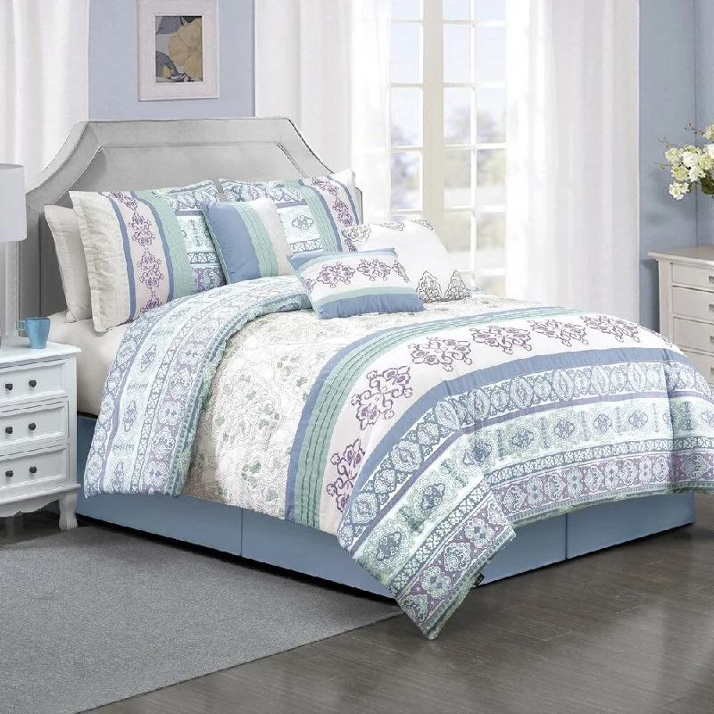 Duck down comforters with a softer feel and good warmth retentionPorch & Den Nora Geometric Print and Embroidery 7-piece Comforter Set