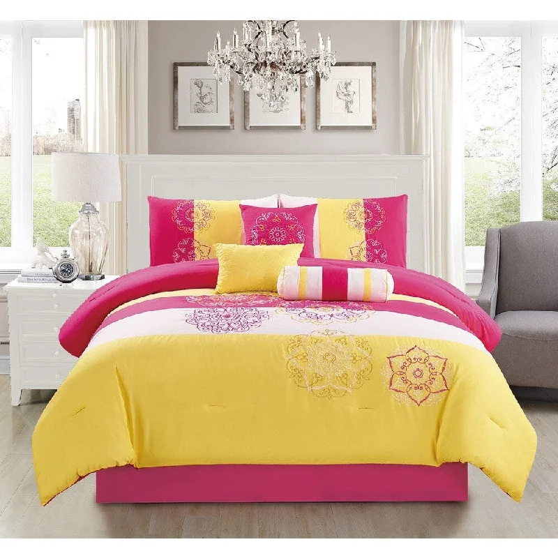 Down - filled comforters for supreme warmth and lightnessCarlotta Yellow Embroidery 7-piece Comforter Set