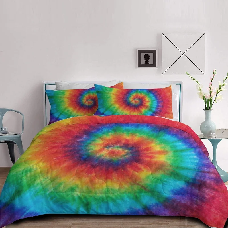 Bamboo - fiber - filled comforters with antibacterial and breathable qualitiesTie Dye Twin Comforter Set,Rainbow Bedding Quilt Set for Teen Girl