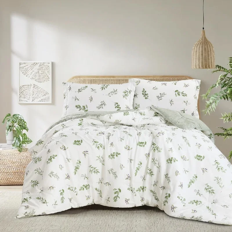 Microfiber - filled comforters that are lightweight and easy to care forAnnari Green Floral 100% Cotton Reversible Comforter Set