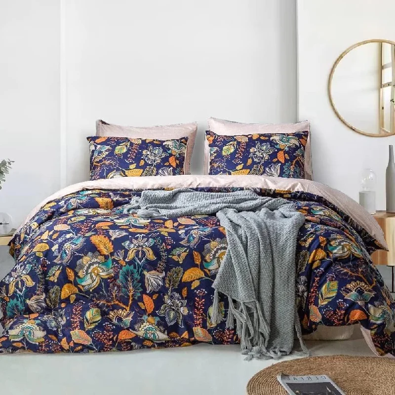 Duck down comforters with a softer feel and good warmth retentionWellco Twin Comforter Set - 2 Pieces All Season Bed Set ，Soft Polyester Elegant Bedding Comforters- Autumn Leaves Navy&Yellow