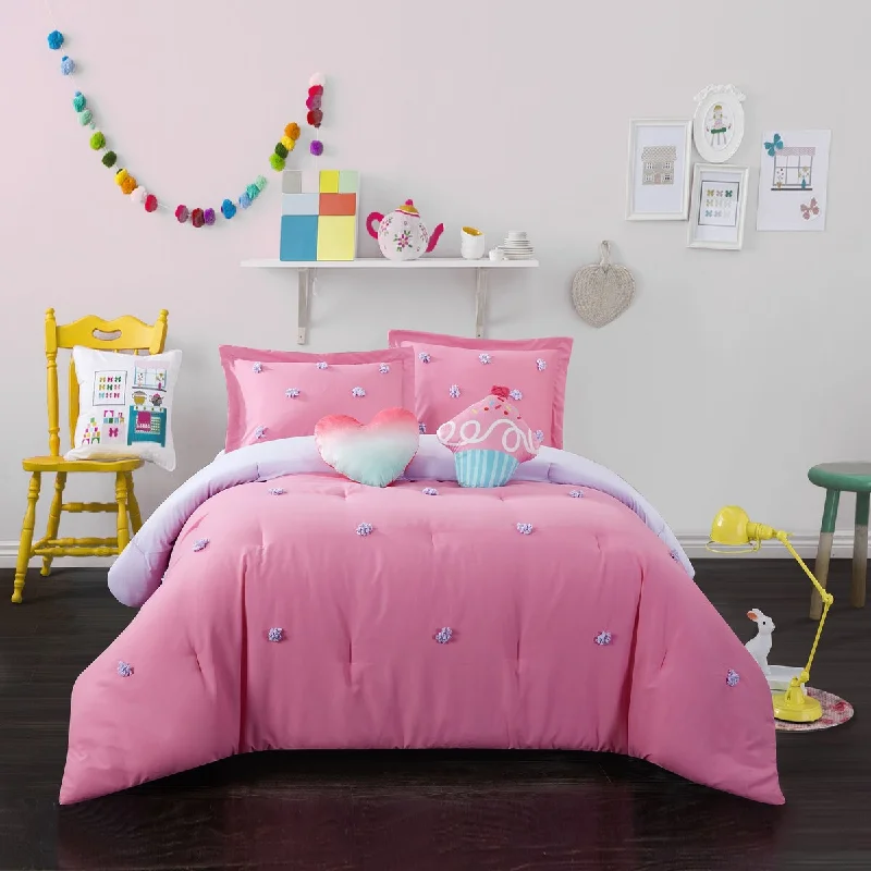 Latex - filled comforters with a bouncy texture and good supportHeritage Kids Pom-Pom Pink Kids Comforter Set