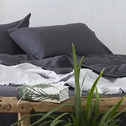 Thermal - Regulating Bamboo Sheets for All - Season ComfortFrench Linen Charcoal Sheet Set