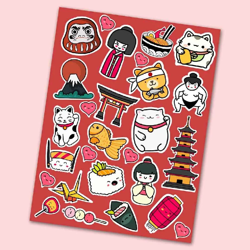 Sheet Sets with Multiple Pillowcase OptionsJapanese Culture Mini Stickers Sheet