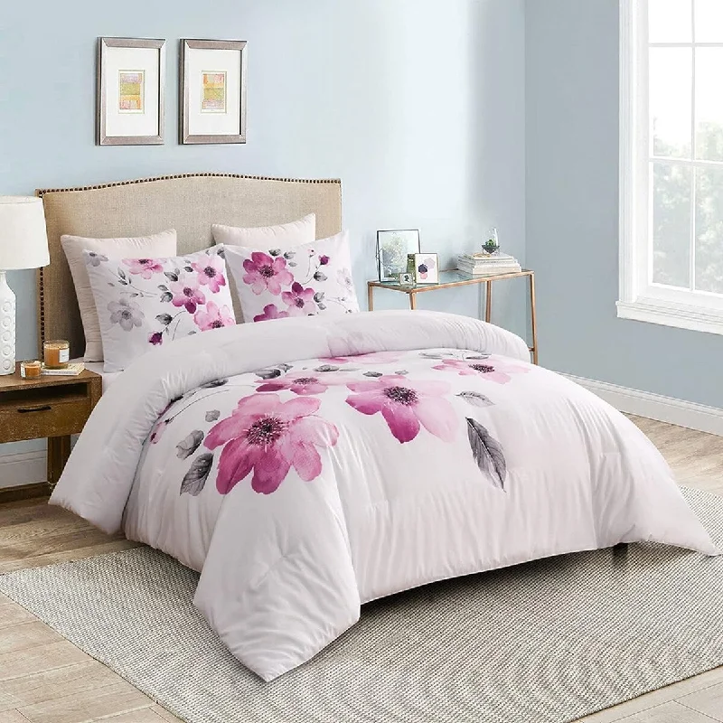 Microfiber - filled comforters that are lightweight and easy to care forWellco Twin Comforter Set - 2 Pieces All Season Bed Set Botanical Soft Polyester Bedding Sets with Purple Flower