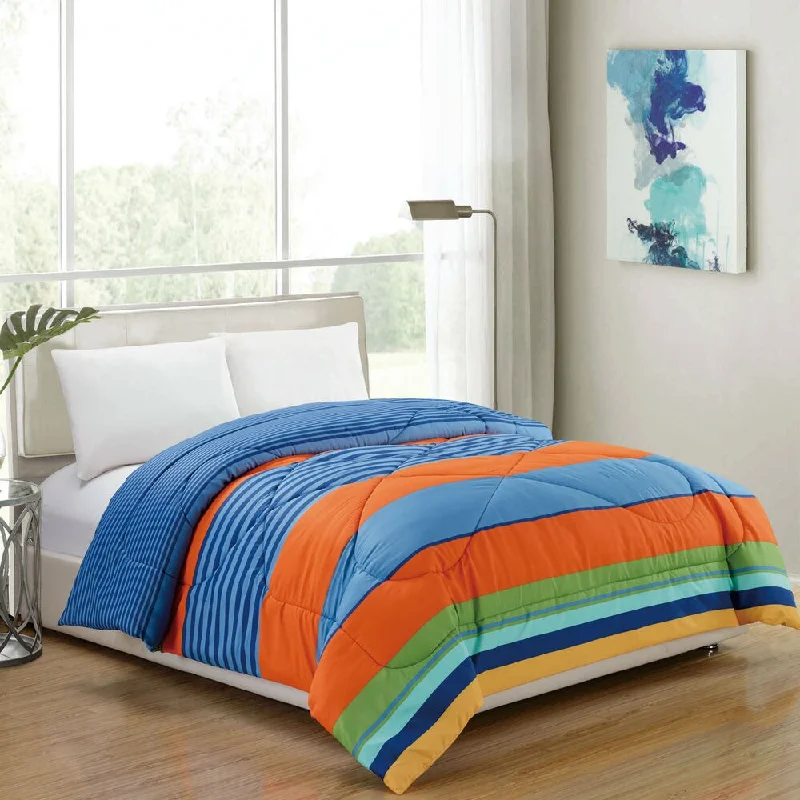 Synthetic - filled comforters like polyester for affordability and hypoallergenic propertiesParker Multi-Color Stripe Print Comforter