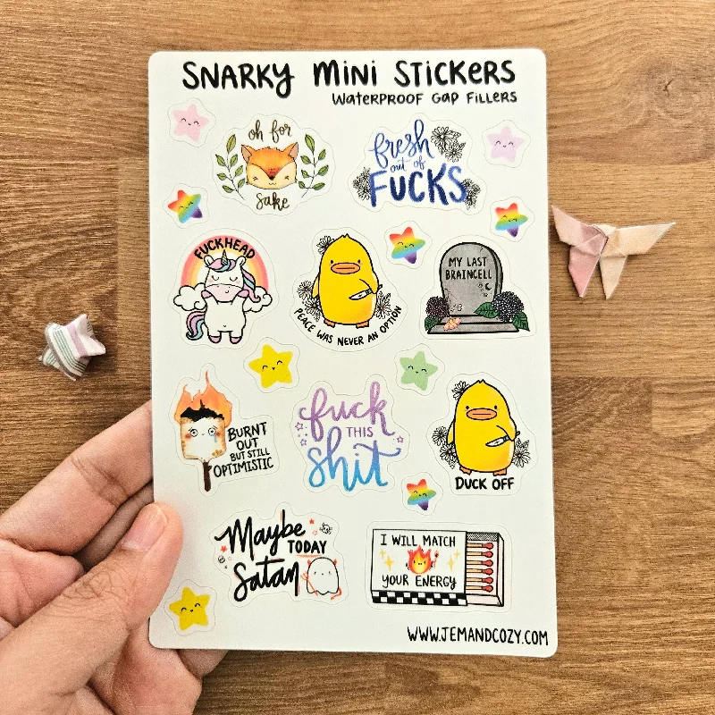 Twin - Size Sheet Sets with a Pillow ProtectorSnarky Mini Stickers Vinyl Sticker Sheet (4x6")