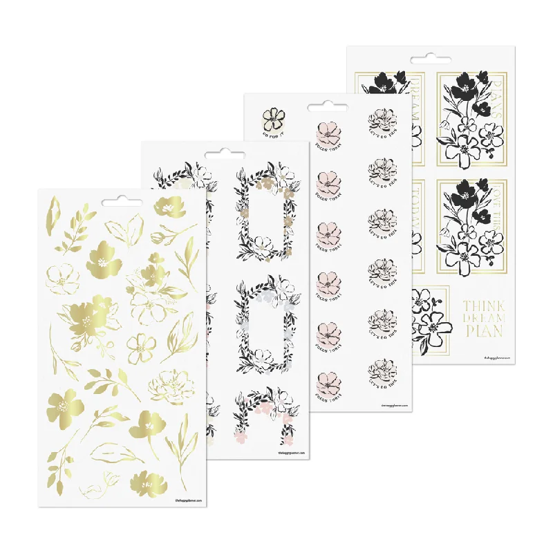 Polyester - Cotton Blend Sheets for Durability and ComfortSketchy Florals - 10 Sticker Sheets