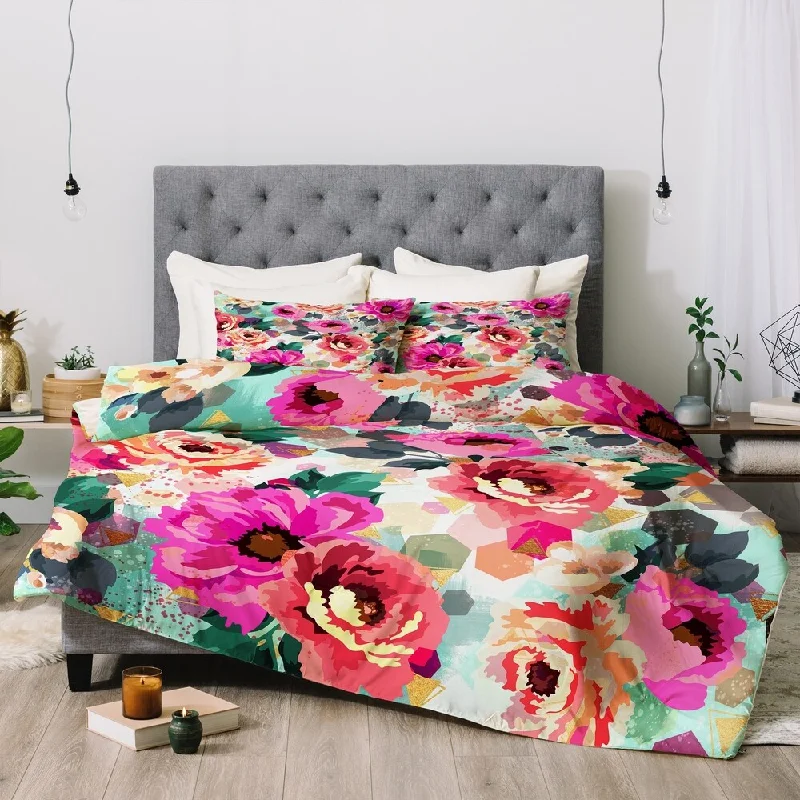 Silk - filled comforters for a luxurious and smooth touchMarta Barragan Camarasa Abstract Geometrical Flowers Comforter Set -Queen