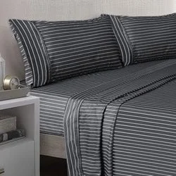 Moisture - Wicking Cotton Sheets for a Dry and Comfortable SleepMicro Flannel Charcoal Stripe Sheet Set