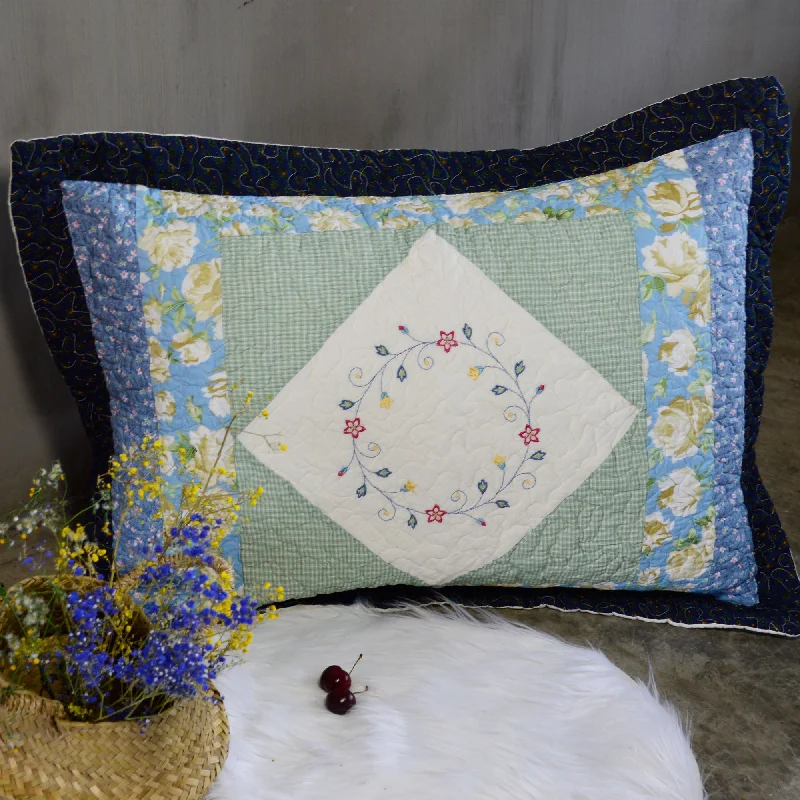 Soft and Fluffy Pillows for Bedroom ComfortCoastal Blue Boho Quilt Pillow Sham