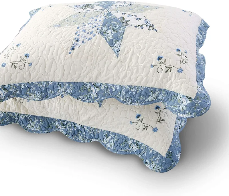 Pregnancy Pillows for Expectant MothersBlue Patchwork Embroidery Pillow Sham Set