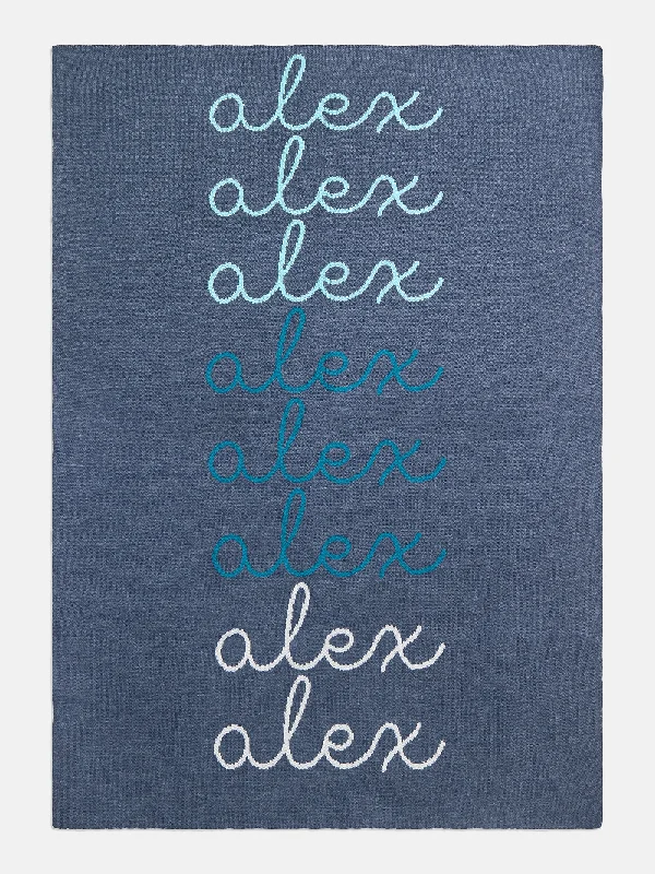 Acrylic blankets for a soft and affordable alternativeScript Ombre Name Custom Blanket - Denim/Light Blue