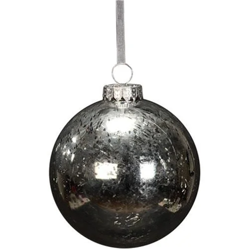 Distressed Silver Poly Ball Ornament 6"