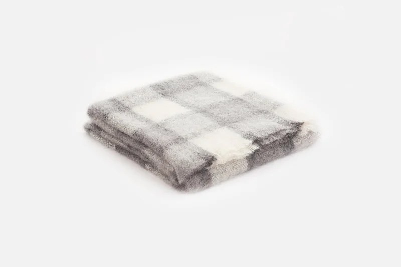 Mohair blankets with a unique sheen and softnessGrey Plaid Drumin Mohair Throw Blanket