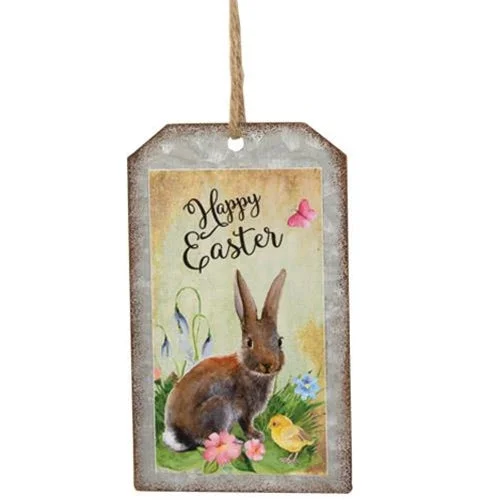 Happy Easter Bunny Metal Tag Ornament