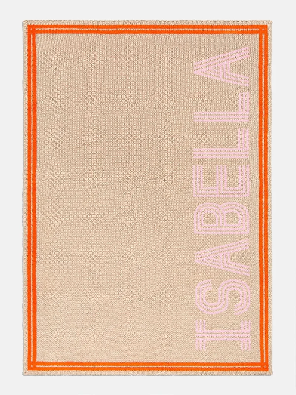 Recycled polyester blankets for an eco - conscious optionYour Name In Stripes Custom Blanket - Tan / Pink