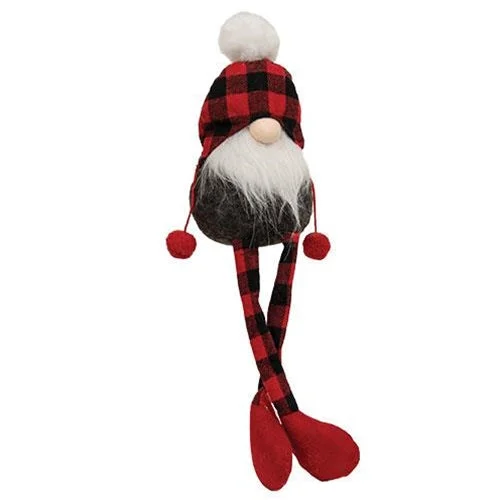 Red & Black Buffalo Check Beanie Dangle Leg Gnome