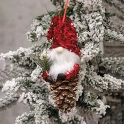 Red Sequin Gnome Pinecone Ornament