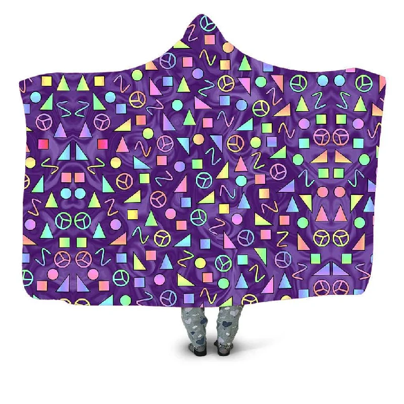 Chenille blankets with a thick and fuzzy textureRetro Shapes Peace Symbols Purple Hooded Blanket