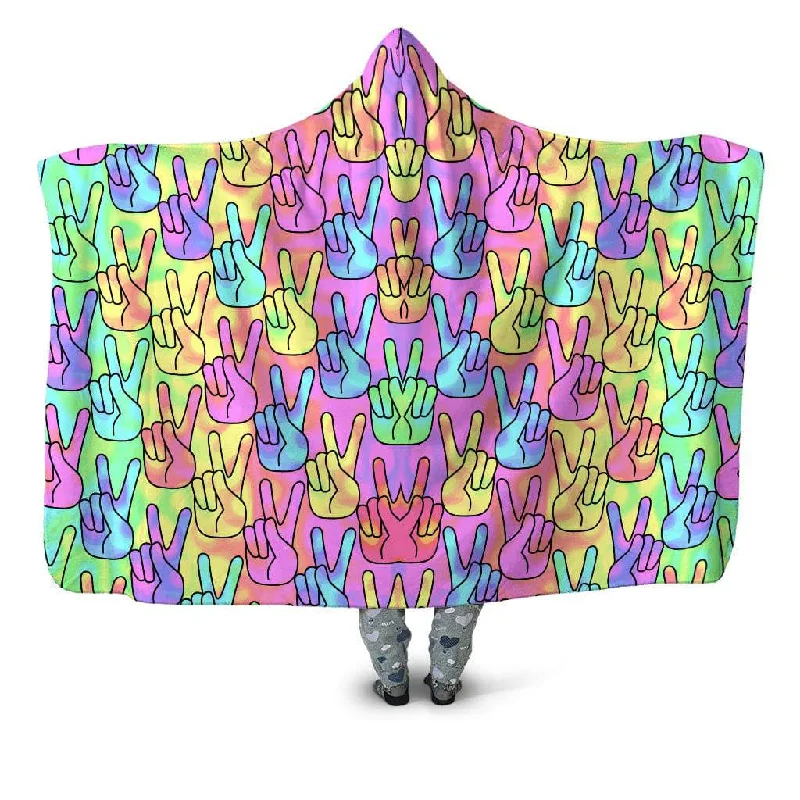 Cotton blankets for breathability and a lightweight feelTrippy Peace Signs Hooded Blanket