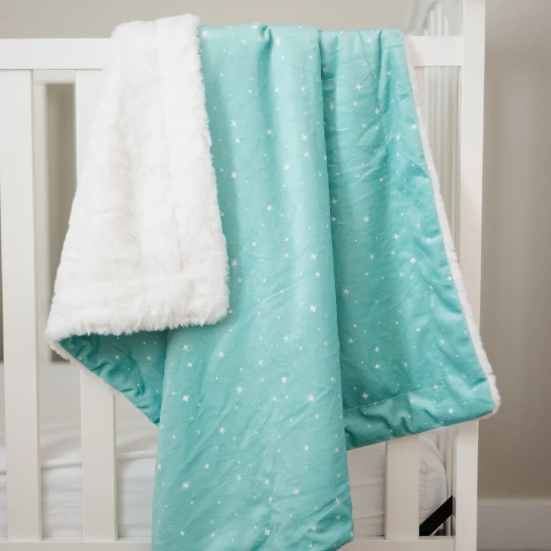 Mohair blankets with a unique sheen and softnessTwinkling Stars Mint Baby Blanket